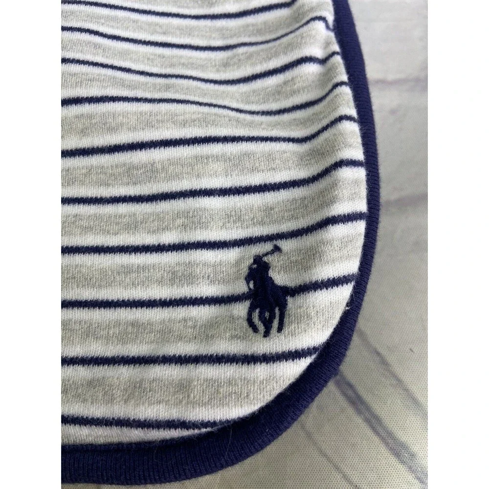 Ralph Lauren Polo Baby Knit Striped White Gray Blue Receiving Security Blanket